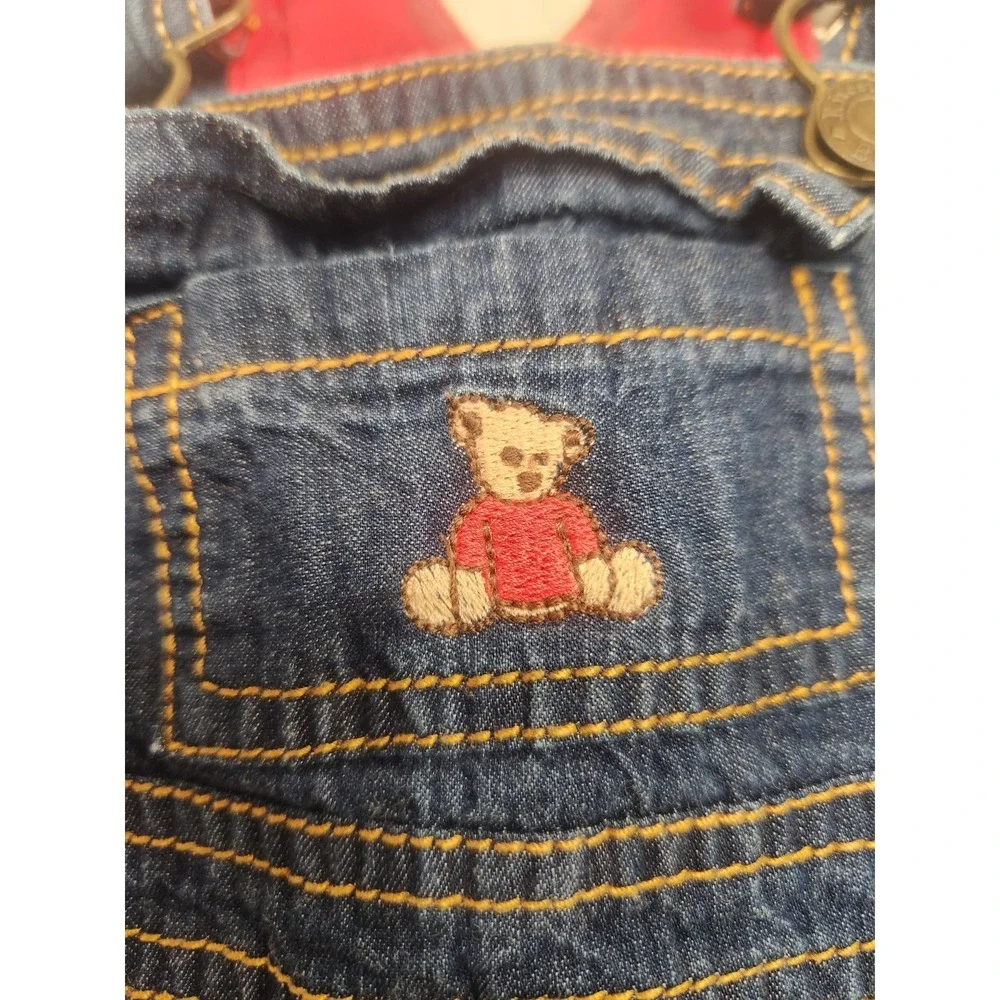 Kitestrings By‎ Hartstrings Blue Denim Overalls Teddy Bear Embroidery 0-3 Months